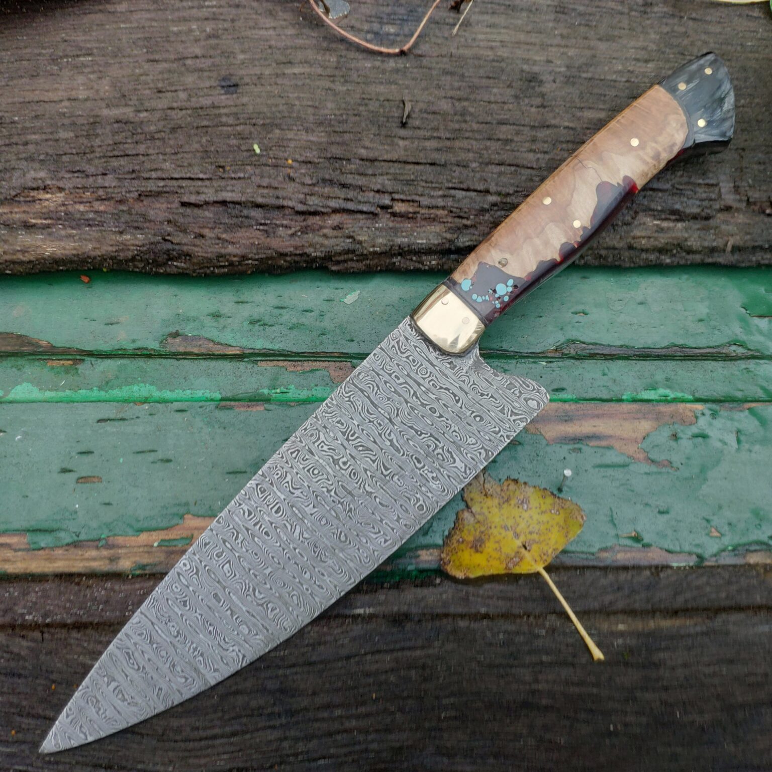 Large Damascus Western Style Chef Knife with Malee Burl handle