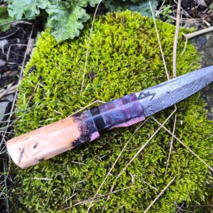 Damascus Steel Pairing Knife - Hand Forged — Nebula Resin and Burl Handle (#64)