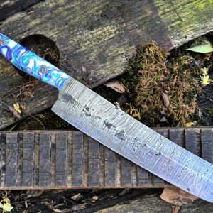 Damascus Steel Nakiri — Full Tang with Acyrlester handle (#66)